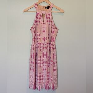 Lavender and Nude Fit & Flare Halter Dress